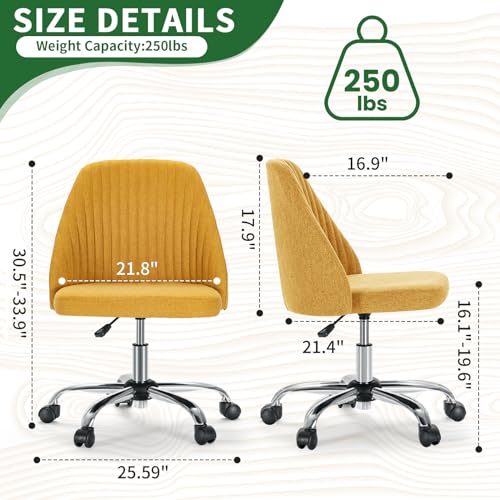 Armless Desk Chair with Comfortable Fabric Cover,Modern Home Office Chairs with Swivel Wheels for Computer Task Chairs Cute Vanity Chairs Adjustable Height for Living Room,Bed Room,Conference Office - color: Yellow