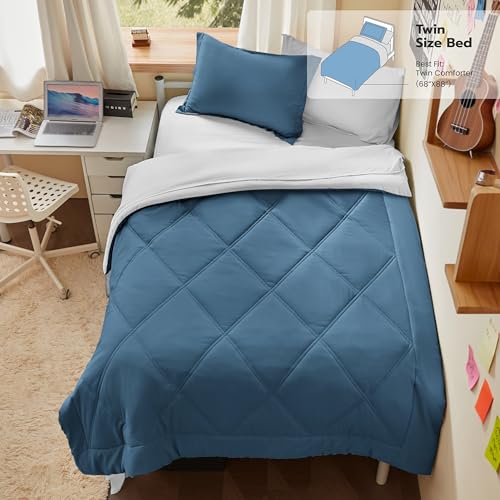 Joiedomi Twin Comforter Set with Sheets Blue, 5 Pieces Twin Bedding Sets with 1 Down Alternative Comforter, 1 Flat Sheet, 1 Fitted Sheet, 1 Pillowcase and 1 Pillow Sham, Bed in a Bag for All Seasons - color: Blue, size: Twin