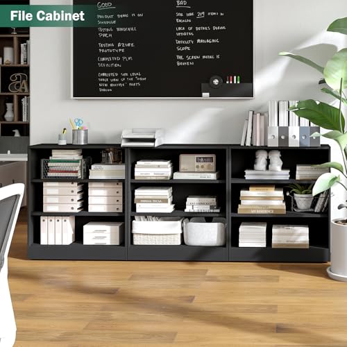 IRONMIX Metal Storage Cabinet, 3-Tier Cabinet Display Case | Short Bookcase with Adjustale Shelves, Small Black Bookshelf, Open Bookshelf Bookcase for Library Living Room Home Office - color: Black, style: 0 Door - 31.5"W