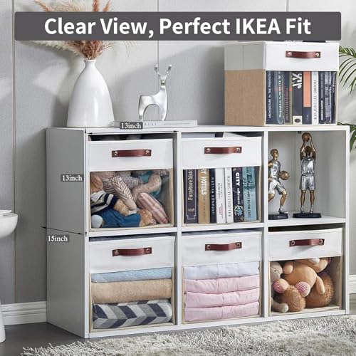 Storage Cubes, 4 Pack Linen Foldable Storage Bins with Clear Window and 2 Handles, 13x15x13 Storage Cube Bins for Shelf Closet, Kallax, Clothes, Books - (Beige / Off-White) - color: Beige / Off-White, size: 13 x 15 x 13