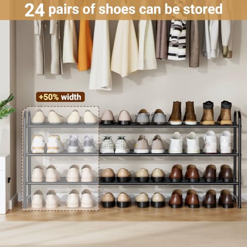 3-Tier Long Shoe Rack for Closet Metal Shoe Organizer for Entryway, Wide Stackable Shoe Storage Shelf with Sturdy Wire Grid for Closet Floor, Bedroom, Black - color: Black, size: 11.4x43x24.4