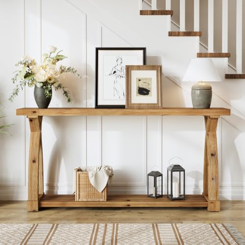 Wood Console Table for Entryway, 63" Entryway Table with Storage | Farmhouse Narrow Long Sofa Table with 2-Tier Shelves, Couch Table Behind Sofa for Entrance, Foyer, Living Room, Rustic Brown - color: Rustic Brown
