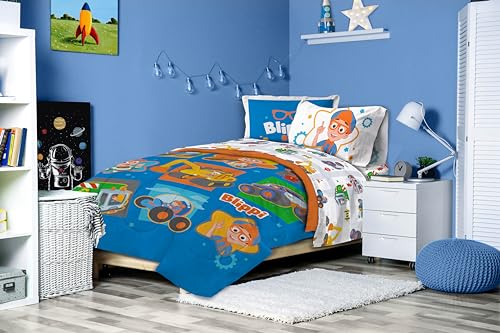 Jay Franco Blippi & Meekah Trucks Full Comforter Set - 7 Piece Blue Bedding Sheet Set & Pillow Covers - Super Soft Microfiber Bed Set | Bed in a Bag, Comforter Sheets Shams Pillowcases, Official Product, Soft Microfiber, Machine Washable, Kids Gift - colo