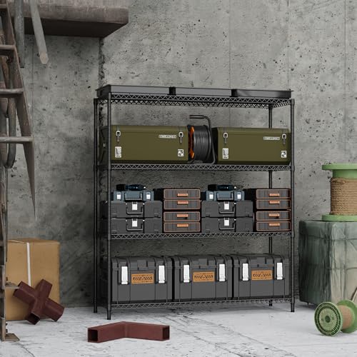 M MZG 2800LBS 59" W 4 Tiers Storage Shelves Load, Metal Shelving Wire Metal Shelving Unit Shelves for Storage Adjustable Garage Shelving for Pantry Kitchen Garage Black 17.7" D x 59.1" W x 70.4" H - color: Black, size: 4 Tiers, 17.7"D x 59.1"W x 70.4"H