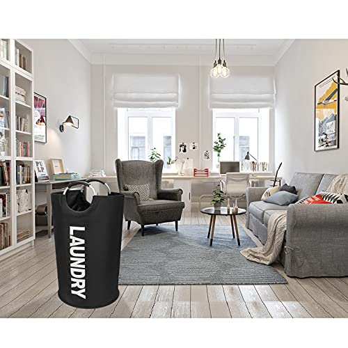 DOKEHOM 90L Large Laundry Basket Bag, Collapsible Tall Hamper, Black | Freestanding tall washing bin & foldable laundry bag. High-capacity clothes storage basket with durable sturdy handles - color: Black, size: 90L