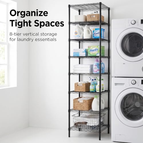 Finnhomy Heavy Duty 8 Tier Wire Shelving, 18x18x78.8 inches 8 Shelves Storage Rack with Thicken Steel Tube, Pantry Shelves for Storage, Adjustable Metal Shelving Unit, NSF Certified, Black - size: 78.8"H-Black