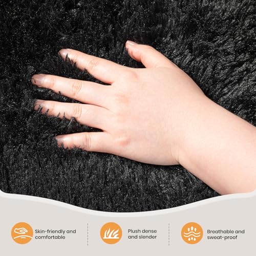 Zentavio 8x10 Black Area Rugs for Living Room Clearance Bedroom Large Men Room Carpet Fluffy Furry Shag Aesthetic Plush High Pile Floor Rug for Nursery Kids Room Dorm Home Decor - color: Black, size: 8' x 10' (Rectangular)