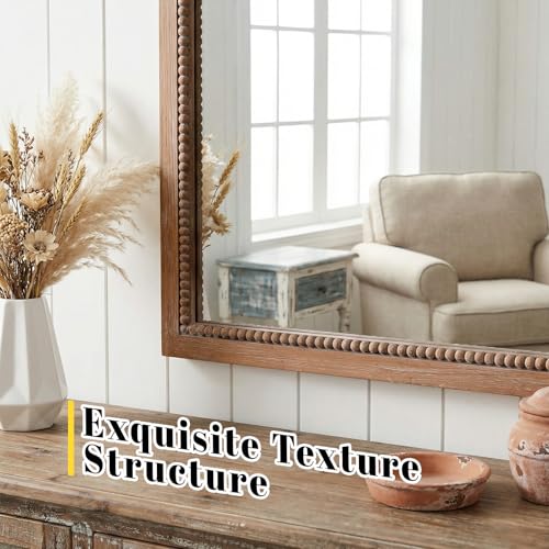 Arch Wood Mirror,22x30 inch Arched Rustic Farmhouse Natural Wooden Frame Boho Beads Wall Mirror for Bathroom,Living Room,Bedroom or Entryway - color: Nature Arch, size: 30"L x 22"W