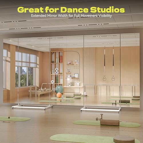 Hasipu 79"×79" Large Tri-Fold Full Length Rolling Mirror | Tempered Glass Movable Home Gym Mirror on Wheels with Stand for Gym, Dance Studio, Fitness Room, and Home - size: 78"L x 78"W