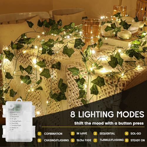Vine with Fairy Lights, 33ft 100 LEDs Ivy Vine Lights Battery Operated Indoor String Lights, Artifical Garland Leaf Fairy Light Wall Wedding Garden Dorm Bedroom Decor - color: Ivy, size: 1pack-100LED