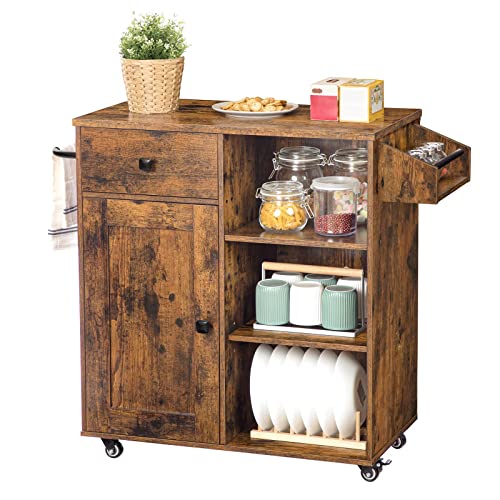 HOOBRO Kitchen Island, Storage Cabinet with Drawer, Kitchen Cart with Spice and Towel Rack, Saving Space, Easy Assembly, for Living Room, Rustic Brown BF12ZD01 - color: Rustic Brown