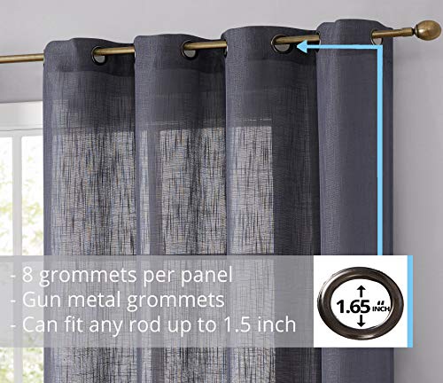 HLC.ME Abbey Faux Linen Textured Semi Sheer Privacy Sun Light Filtering Transparent Window Grommet Long Thick Curtains Drapery Panels for Bedroom & Living Room, 2 Panels (54 W x 96 L, Charcoal Grey) - color: Charcoal Grey, size: 54"W x 96"L (Pack of 2)