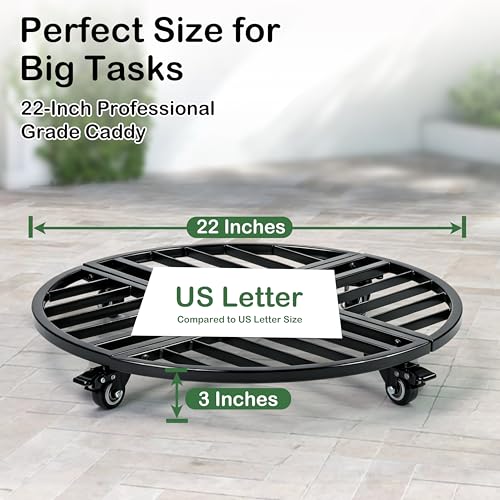 22" Round Metal Plant Caddy with Wheels Heavy Duty, 600lbs Capacity Rust-Proof Plant Stand with Lockable Caster Wheels, Rolling Plant Dolly for Large Planter Pots & Heavy Objects, Indoor Outdoor - size: 22-Inch