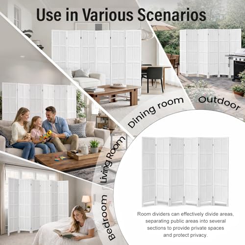 6 Panel Wood Room Divider and Folding Privacy Screen 67″, White | Solid Paulownia Wood Room Partition with 360° Hinges, Freestanding Wall Divider for Room Separation, Home, Bedroom, Office - color: 6 Panels White, size: 6 Panels