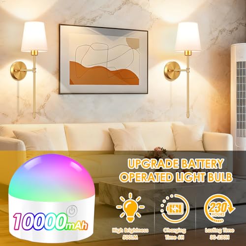 OCATO Battery Operated Wall Sconce 10000mAh Wireless Wall Sconce Set of Two | Rechargeable Lamp Dimmable Magnetic Lights with 7 RGB Colors and Remote Control Walls Decor for Bedroom Living Room Hallway - color: Gold