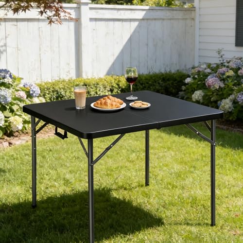 34" Square Folding Table, Portable Folding Card Table with Collapsible Legs & Carrying Handle, Plastic Tables for Camping,Picnic, Office, Party,Black - color: 34"-black(square)