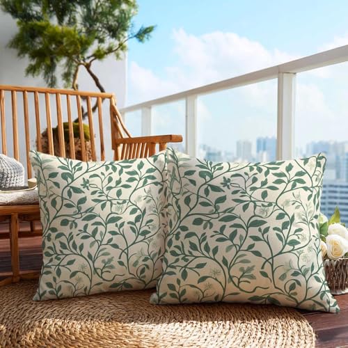 Firmiso Vintage Botanical Vine Throw Pillow Covers 18x18 Set of 2|Decorative Cushion Covers for Couch Sofa Bed|Sage Green Floral Pillow Cases|Farmhouse Cottage Home Decor Accent - color: Botanical Vine