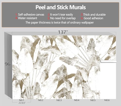 XMPMBM-Peel and Stick Beige Leaves Wallpaper Tropical Banana Leaf Mural | Tear-resistant,good adhesion,repositionable,and durable;does not peel off easily.size: L-137"X96" - color: X05, size: 96" x 96"
