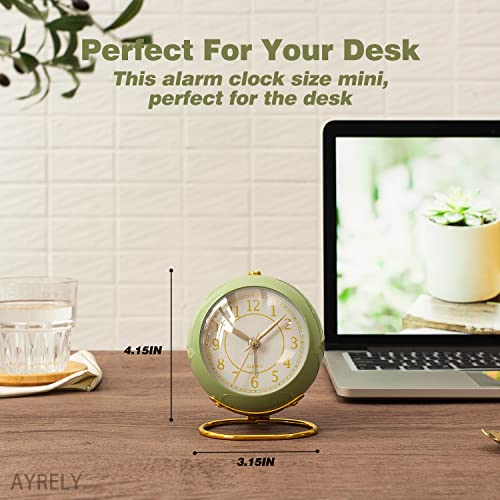 AYRELY® Battery Operated Analog Desk Alarm Clock with Light, Table Clock | Retro Aesthetic Clock with Silent Non-Ticking Movement for Bedside, Bedroom, Kitchen, Office, Travel & Kids' Room(Saga Green) - color: Saga Green