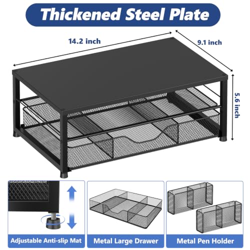 Desk Organizer and Accessories, 2-Tier Computer Monitor Stand Riser with Drawer and 2 Pen Holders, Laptop Stand, Office Desk Accessories for Office Supplies, Black - color: Black 1-Pack, size: 2-Tier