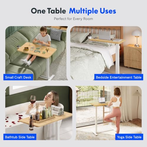 FLEXISPOT H7 32" Pneumatic Height-Adjustable Overbed Table with Wheels | C-shaped bedside table,Medical End Table,Rolling Cart TV Tray,Laptop desk for Hospital Home office use,31.5"Wx17.7"D,Maple - color: Maple, size: Large