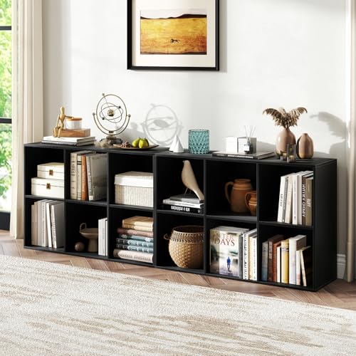 Giantex 6-Cube Bookcase, 3-Tier Cubby Bookshelf, Horizontal Vertical Display Rack with Anti-Tipping Kits, Modern Storage Organizer Shelf Unit for Bedroom, Living Room, Study Room, Black | Horizontal Vertical Display Rack with Anti-Tipping Kits, Modern Sto