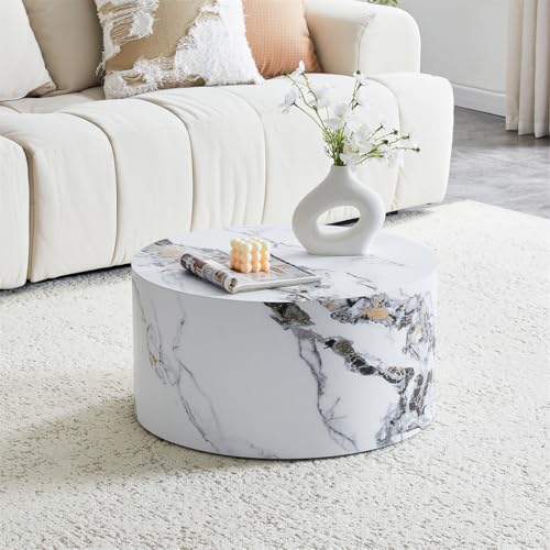 Round Coffee Table Living Room Table, Modern White Faux Marble Center Couch Table, No Assembly Required - Ready to Use,Space-Saving - color: 24'' Marble White, size: 24'' Round Coffee Table