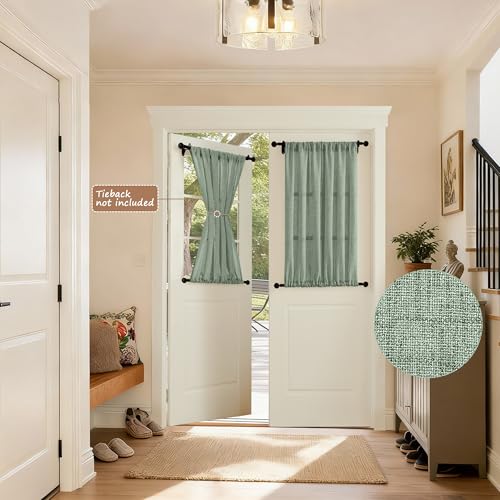 Tollpiz Small Linen Door Curtains Doorway Semi Sheer Curtain Room Divider Light Filtering Drape Dual Rod Pocket Boho Window Curtains for Closet, 25 x 40 inches Long, Sage Green, 1 Panel - color: Sage Green, size: 25"W x 40"L (Pack of 1)