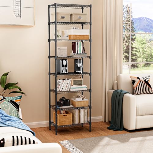 M MZG 8 Tier 2000 lbs Storage Rack Metal Wire Shelving Unit, Storage Standing Shelf Organizer for Laundry Bathroom Kitchen Pantry Closet Garage Basement Utility Room, Black 13.8" D x 23.6" W x 79.5" H - color: Black, size: 8 tier 13.8" D x 23.6" W x 79.5"