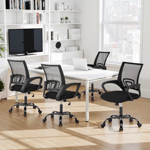 BestOffice | Ergonomic Office Chair | Black | Pack of 1 | Mesh Desk Chair | with Lumbar Support & Adjustable Height | Breathable Mid-Back Design & High Density Sponge | For Home, Office - color: Black, size: 1 Pcs