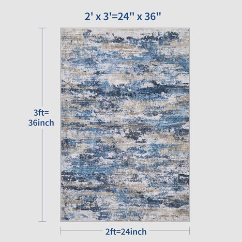 Tangsoo Abstract 2x3 Washable Rugs for Entryway, Small Area Rug Non Slip | Modern Low Pile Soft Throw Rugs, Contemporary Indoor Front Door Mat Rug for Entrance Entry Foyer Kitchen Blue Grey Home Decor - color: Blue/Grey/Brown, size: 2' X 3' (Rectangular)