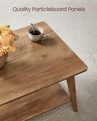 VASAGLE MAEZO Collection - Coffee Table, 2-Tier Center Table with Storage, Tapered Legs, Curved Transitions, 21.7 x 39.4 x 17.7 Inches, Easy to Assemble, for Living Room, Honey Brown ULCT249K01 - color: Honey Brown