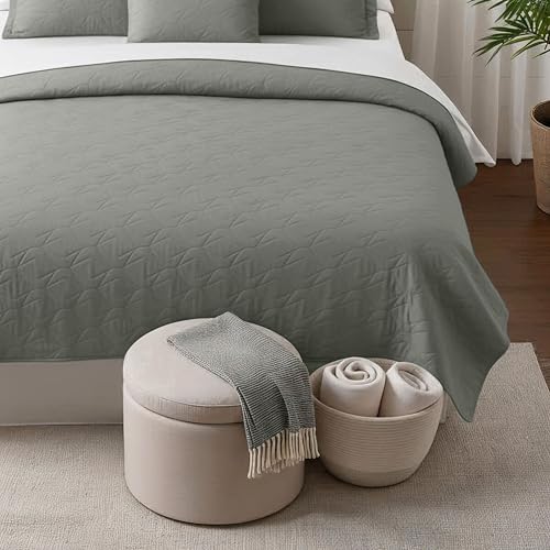 Clara Clark Quilts Twin Size - All Season Bedspread Coverlet Set, Pinsonic Weave Lightweight Bedding Set - 5 Piece Twin Quilt Set with Pillow Shams, London Fog - Twin Ellipse - color: 35 – London Fog – Ellipse, size: Twin