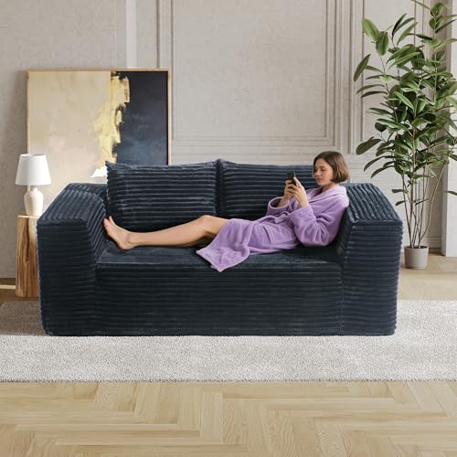 Loveseat Sofa, 71" Boneless Couch with 2 Lumbar Pillows, No Assembly | 2-Seater Foam Sofa for Living Room, Bedroom, Office, Dorm, Comfy Plush Corduroy