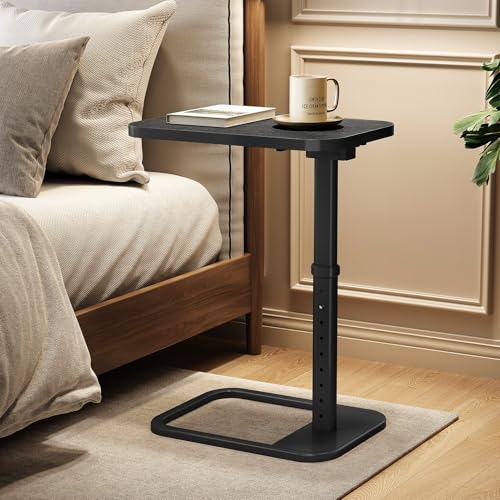 Kitstorack TV Tray Table, Adjustable Height & Rounded Metal Corners, Snack Table for Couch, Sofa, Bed, Chair, Living Room, C Shaped End Side Table for Eating, Dinner or Laptop, Small Spaces, Black - color: Black, style: Standard