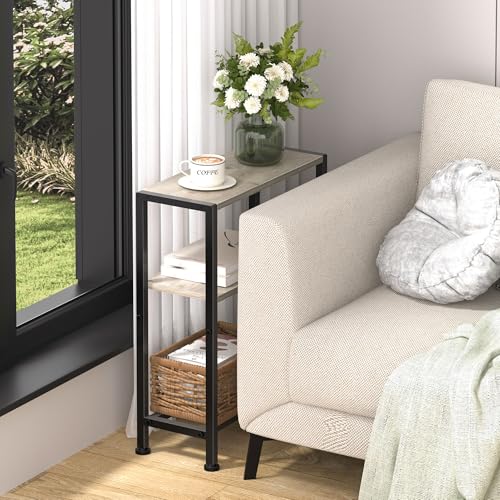 Narrow Side Table for Small Space, 2-Tier Small End Table with Shelf Holder, Slim Nightstand, Skinny Snack Couch Table in Living Room, Bedroom, Study, Kitchen and Balcony (Greige) - color: Greige