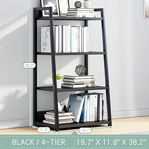 IOTXY 4 Tier Ladder Shelf Bookcase, 19.7" x 11.8" x 38" in, Black | Stable Trapezoid Iron Frame, Fits Books Decor and Toys, Holds 20 Lbs per Shelf, Suitable for Living Room and Bedroom - color: Black, size: 4-Tier