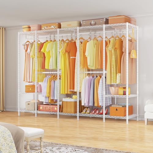H50 Extra Large Clothes Rack, Heavy Duty Garment Rack, Freestanding Portable Closet, Clothing Racks for Hanging Clothes, Wardrobe Closet 89.8'' W x 15.8" D x 76.4" H, Max Load 1400 Lbs, White | Freestanding Portable Closet, Clothing Racks for Hanging Clot
