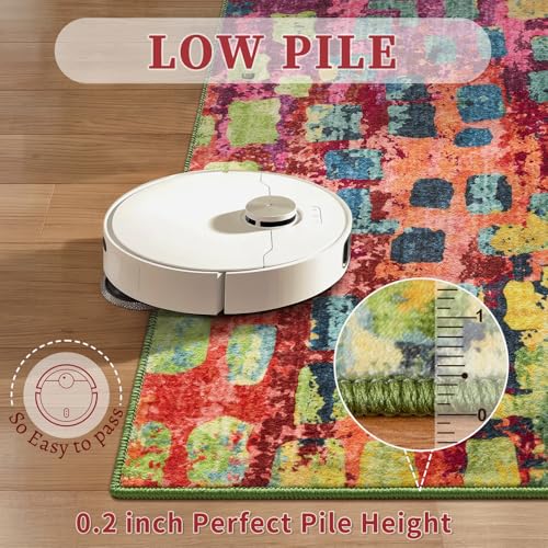 Tangsoo Abstract 2x4 Washable Rug for Entryway, Colorful Small Area Rug | Modern Non Slip Indoor Front Door 2x4 Runner Rugs Mat,Print Soft Low Pile Rugs for Entrance Kitchen Entry Bathroom Home Decor - color: Mosaic Colorful, size: 2' X 4' (Runner)