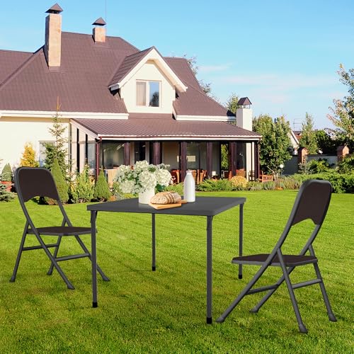 Kasunpul 34" Folding Table, Portable Square Folding Card Table with Collapsible Legs & Carrying Handle, Plastic Tables for Camping,Picnic, Office, Party, Grey - color: Grey