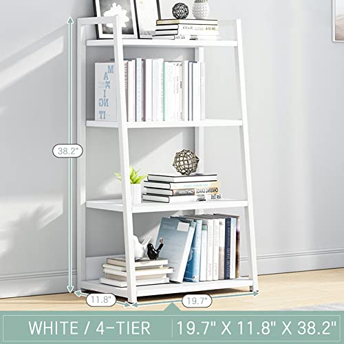 IOTXY 4 Tier Ladder Shelf Bookcase, 19.7" x 11.8" x 38" in, White | Stable Trapezoid Iron Frame, Fits Books Decor and Toys, Holds 20 Lbs per Shelf, Suitable for Living Room and Bedroom - color: White, size: 4-Tier