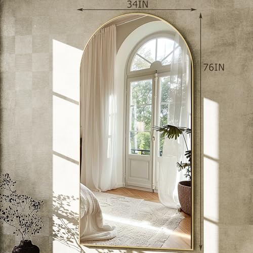 GLSLAND-34x76 inch Wall Mount Arched Full Length Mirror-Aluminum Alloy Frame High Definition-Full Body Mirror for Bedroom or Living Room,Gold - color: Gold, size: 76"L x 34"W