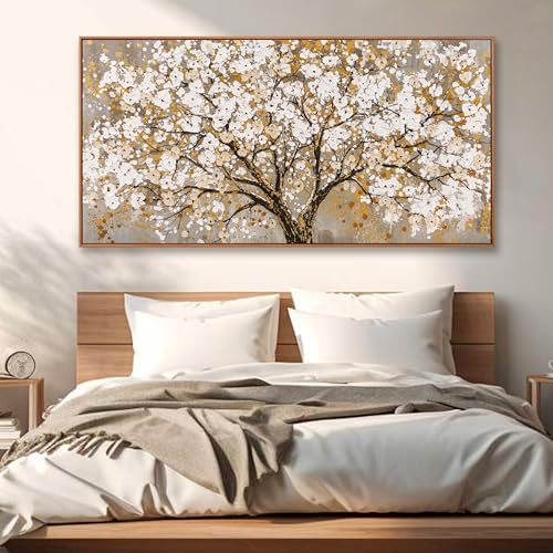 Wall Art Gold Nature Tree Of Life Abstract Canvas Painting Picture Modern Wall Art Print Landscape Artwork Framed For Living Room Bedroom Bathroom Office Home Decor 24" X 48"Painting - color: gold, size: 48"L x 24"W
