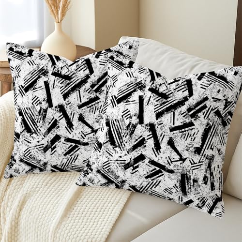 Stripes Throw Pillow Covers Set of 2, Modern Abstract Brush Patterns Texture None Black Soft Velvet Washable Square Pillow Cases for Living Room Bedroom Loft Office Car Decor 22x22 Inch - size: 22" x 22" (Pack of 2)