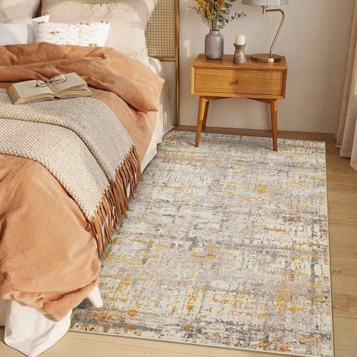 3x5 Entryway Rug,Gold Washable Bedroom Area Rug | Machine Washable, Non-Slip, Stain Resistant Low Pile Modern Carpet with Rubber Backing for Dining Room Kitchen Home Decor - color: Beige Gold, size: 3' x 5' (Rectangular)