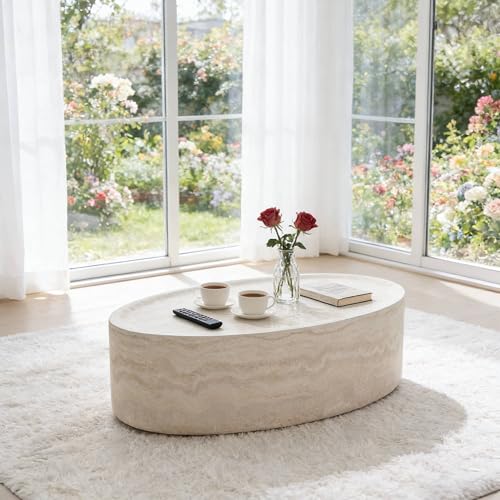 43.7''Oval Faux Marble Coffee Table, Modern Fiberglass Cocktail Table - color: 43.7'' Mars Pattern
