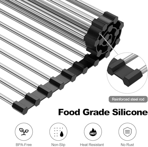 NEZUIBAN Dish Drying Rack with Roll Up and Over Sink for Kitchen,20.5"x13.8",Black - size: 20.5"x13.8"
