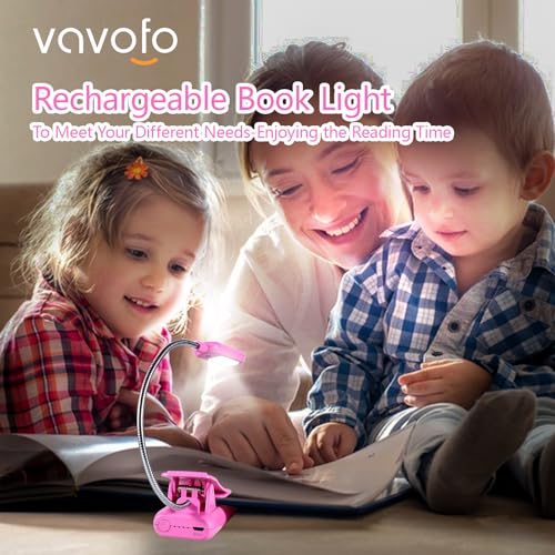 VAVOFO Rechargeable Book Light for Reading in Bed Kids, 7 LED Reading Light with 9-Level Warm Cool White Daylight, Eye Care Lamp with Power Indicator for Bookworms (Rose) - color: Rose