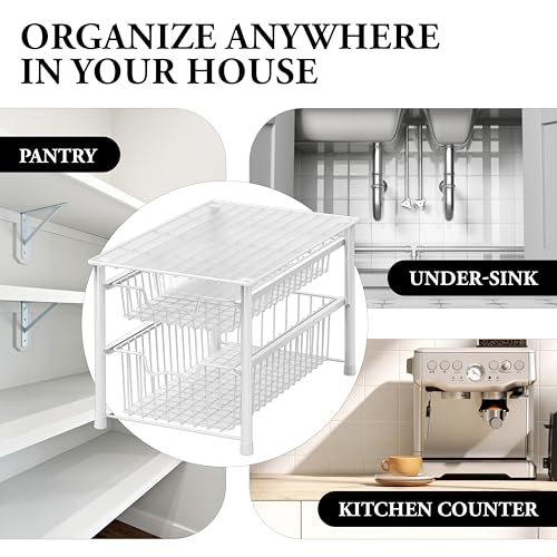 Simple Houseware Stackable Sliding Basket Organizer Drawer, White, 2-Tier - color: White, size: 2-tier