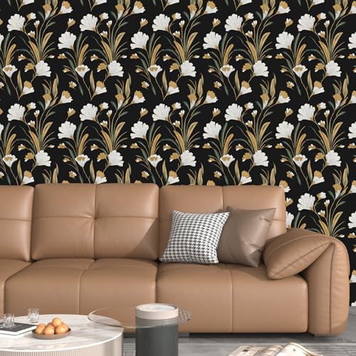 Dark Vintage Peel and Stick Wallpaper 17.5" x 118",Black/Gold | Self Adhesive/Removable/Waterproof/Thick Vinyl Contact Paper for Bathroom Bedroom Shelf Cabinet Drawer,Prepasted,Easy Peel - color: Line White/Black, size: 118" x 17.5"